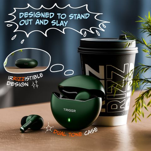 TRIGGR Rizz with 40H Playback, Spherical Design, 13mm Drivers, Rich Bass, Fast Charging Bluetooth Headset (Jungle Green, True Wireless) - Image 7