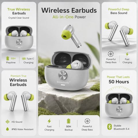 snowbudy Coach Buds TWS Earbuds Grey - Image 6