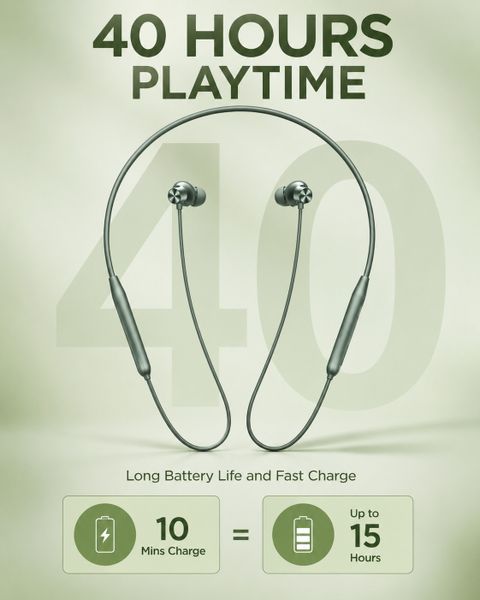 myxes M60 Bluetooth Neckband, 50H Playtime, Green - Image 8