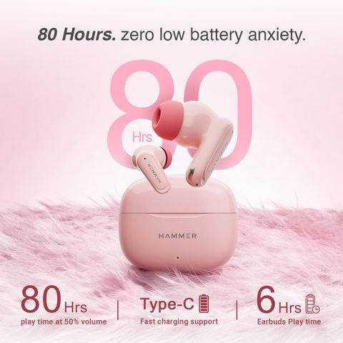 Hammer हà¥
मर Airflow Neo Bubblegum Earbuds with 80H Playtime, 13mm Driver, 40ms Gaming Mode हà¥à¤¡à¤¸à¥à¤ (à¤à¥à¤²à¤¾à¤¬à¥) - Image 4
