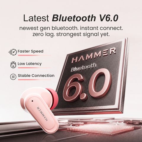 Hammer हà¥
मर Airflow Neo Bubblegum Earbuds with 80H Playtime, 13mm Driver, 40ms Gaming Mode हà¥à¤¡à¤¸à¥à¤ (à¤à¥à¤²à¤¾à¤¬à¥) - Image 8