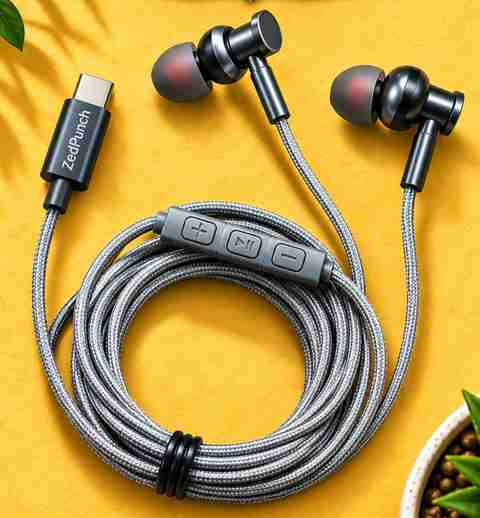 ZedPunch Type C wired earphone with mic and 3 button control magnetic USB C-Device Wired Gaming Headset (Light Grey, In the Ear) - Image 2