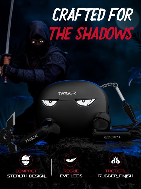TRIGGR Kraken X5 with 50H Battery, BT v6.0, 40 ms Low Latency, 4-Mic ENC, Rapid Pairing Bluetooth Headset (Cyber Black, True Wireless) - Image 4