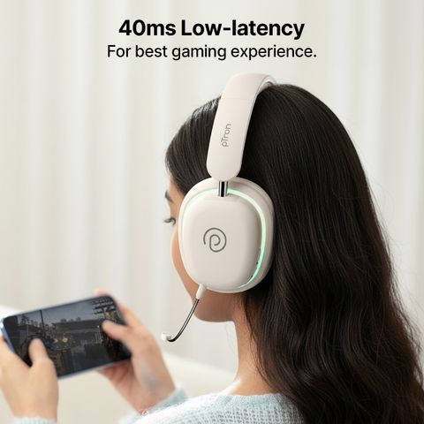 PTron Studio Xtreme w/ Dual-Device Pairing, 70Hrs Playtime, AI-ENC Calls, RGB Lights Bluetooth & Wired Headset (Beige, On the Ear) - Image 6