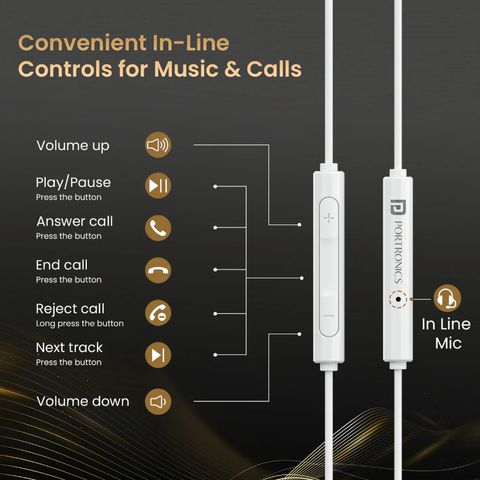 Portronics CONCH Theta C Wired Earphones (White) - Image 5