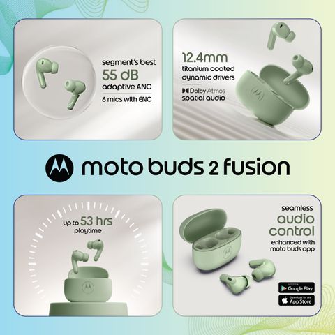 MOTOROLA Buds 2 Fusion with 55dB ANC,12.4mm Titanium Driver, 6 Mic ENC, 53 Hour Playback Bluetooth Headset (PANTONE Laurel Green, True Wireless) - Image 6