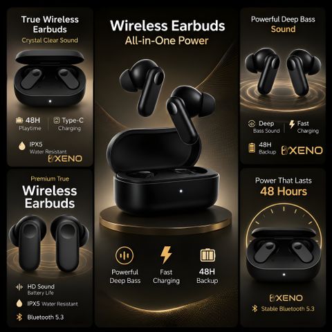 Bxeno True Wireless Earbuds Nord 2CE Earbuds with Mic 2r, 12.4mm Drivers8 Bluetooth Headset (Black, True Wireless) - Image 3