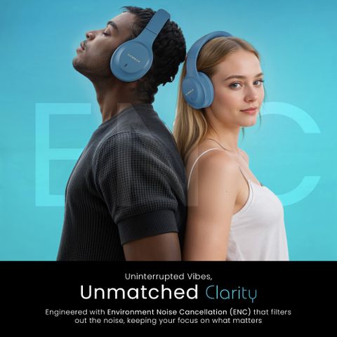 Hammer Vibe ENC Bluetooth Headphone, 40mm Driver, Dual Pairing, 50hrs Playtime Bluetooth & Wired Headset (Blue, On the Ear) - Image 7