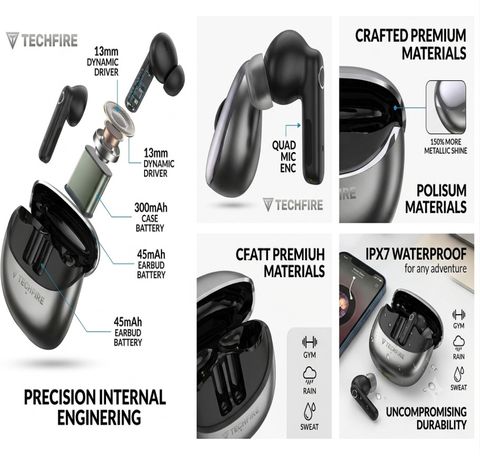 TECHFIRE Budstone TWS Earbuds Black, 40H Playtime - Image 5