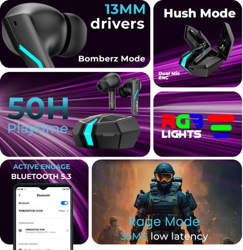 HOPPUP हà¥à¤ªà¤ª Xo6 Gaming Earbuds with 35MS Low Latency, RGB LED, 13MM DRIVERS & 50H PlayTime हà¥à¤¡à¤¸à¥à¤ à¤à¥à¤®à¤¿à¤à¤ हà¥à¤¡à¤«à¥à¤¨ (à¤à¥à¤² बà¥à¤²à¥à¤) - Image 6