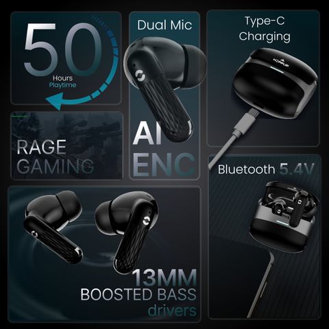 HOPPUP AirDoze Venom Gaming Earbuds, 50H Playtime, Black - Image 6