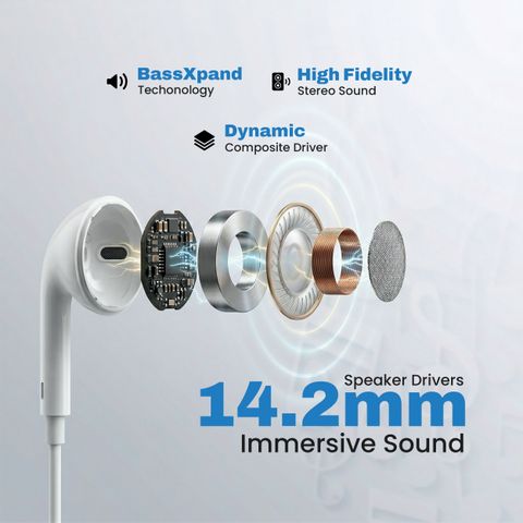 EVM Type-C Earphones [New Launch] Hi-Res Audio, Mic | Noise Isolation | Android iOS Wired Headset (White, In the Ear) - Image 6