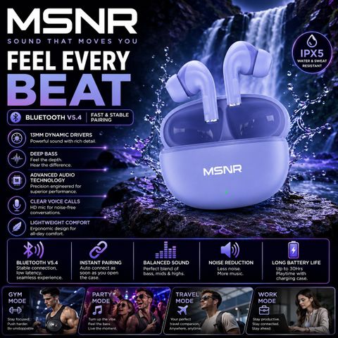 MSNR Rizz Buds Immersio Wireless Earbuds (Purple, True Wireless) - Image 5