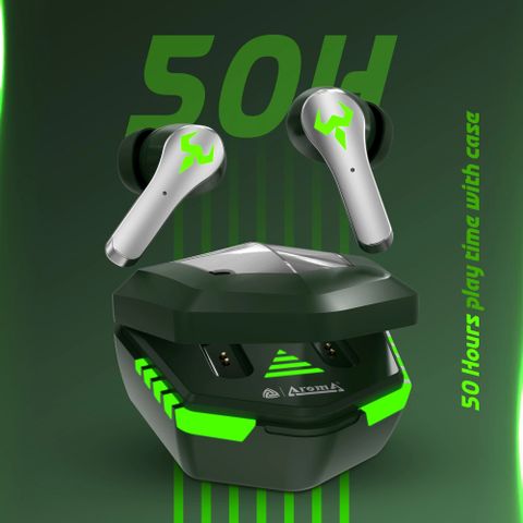 Aroma NB126 Aster V5.4 Upto 50Hr Playtime* 45Ms Latency Fast Charging RGB Gaming TWS Bluetooth Headset (Electric Green, True Wireless) - Image 4
