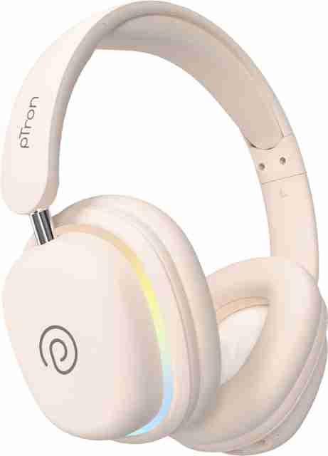 PTron Studio Xtreme w/ Dual-Device Pairing, 70Hrs Playtime, AI-ENC Calls, RGB Lights Bluetooth & Wired Headset (Beige, On the Ear) - Image 3