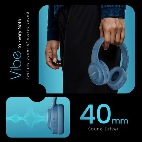 Hammer Vibe ENC Bluetooth Headphone, 40mm Driver, Dual Pairing, 50hrs Playtime Bluetooth & Wired Headset (Blue, On the Ear) - Image 8