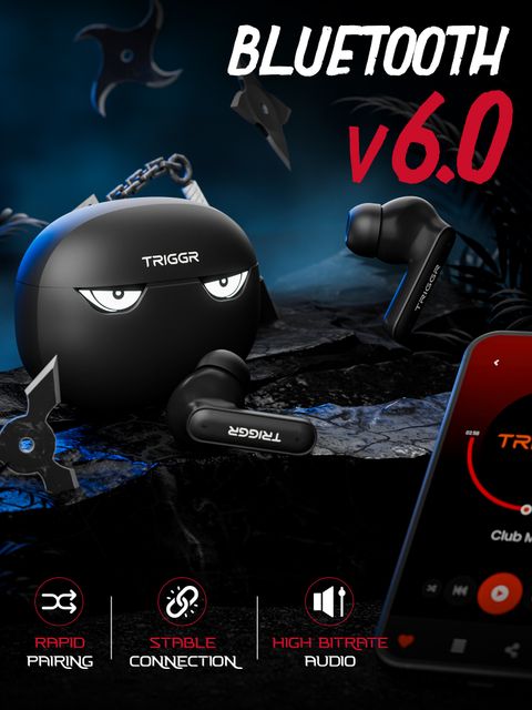 TRIGGR Kraken X5 with 50H Battery, BT v6.0, 40 ms Low Latency, 4-Mic ENC, Rapid Pairing Bluetooth Headset (Cyber Black, True Wireless) - Image 5