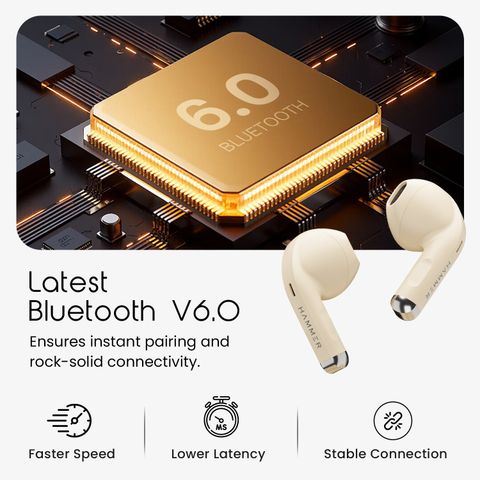 Hammer Ultra Pods TWS Earbuds Bluetooth V6.0, 50H Playtime, Beige - Image 7