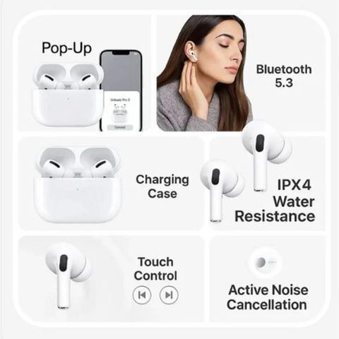 velnix AirPods Pro 2 (USB-C) Bluetooth Earbuds | HD Sound | Auto