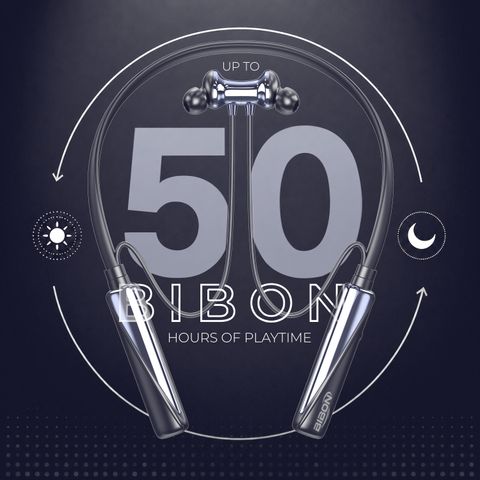BiBon Elephant - MAGNETIC POWER OFF/ON 50Hr Playtime Headphone Neckband-8 Bluetooth Headset (Black, In the Ear) - Image 6