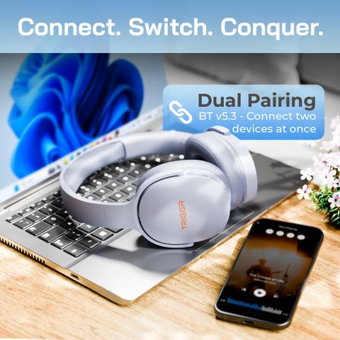TRIGGR Trinity 2 with Dual Pairing, ENC, Fast Charge, 50H Battery, Rubber Finish, v5.3 Bluetooth Headset (Shark Grey, On the Ear) - Image 7