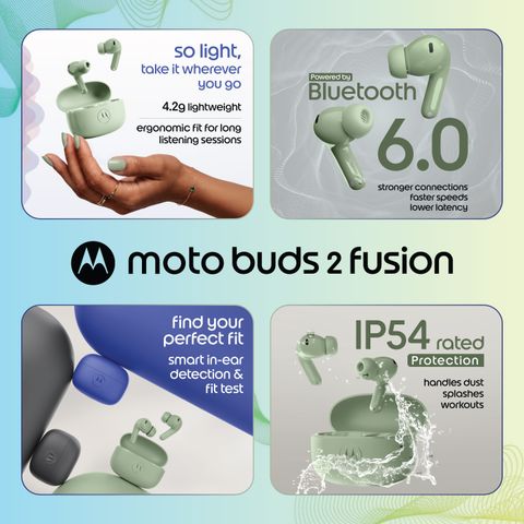 MOTOROLA Buds 2 Fusion with 55dB ANC,12.4mm Titanium Driver, 6 Mic ENC, 53 Hour Playback Bluetooth Headset (PANTONE Laurel Green, True Wireless) - Image 7