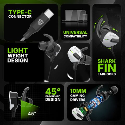 SpinBot BattleBudz G10 Type-C Gaming Earphones With|Dedicated Mute Button|Boom Mic| Wired Gaming Headset (Black, Silver, In the Ear) - Image 7