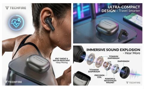 TECHFIRE Budstone TWS Earbuds Black, 40H Playtime - Image 7