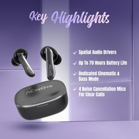 ACwO DwOTS 111 with 75H Playtime, Spatial Audio, 10mm Drivers, ENC Bluetooth Headset (Cadet Grey, True Wireless) - Image 6