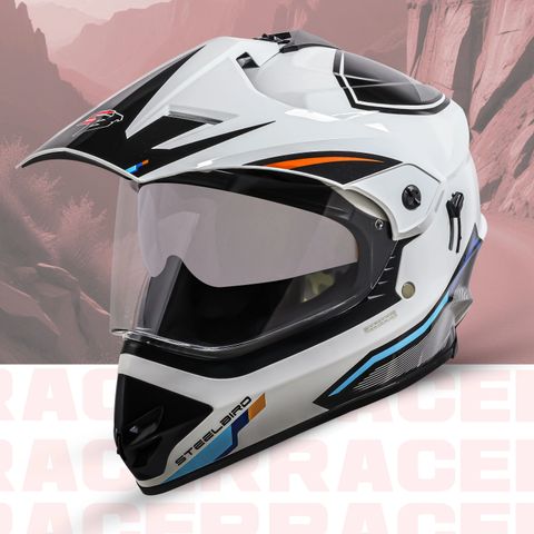 Steelbird Racer Off Road Motocross Helmet White Orange - Image 7