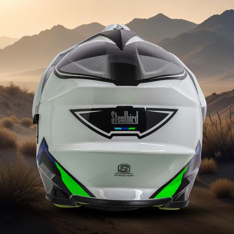 Steelbird Racer Off Road ISI Certified Motocross Double Visor Full Face Graphic Motorbike Helmet (Glossy White Green) - Image 7