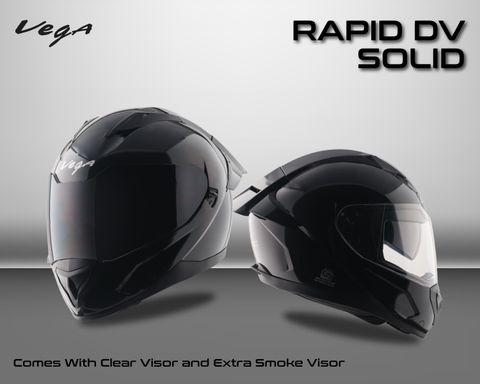 VEGA Rapid DV with Spoiler and Extra Smoke Visor Motorbike Helmet (Black) - Image 4