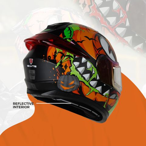 IGNYTE IGN-8 Pumpkin ISI/DOT Certified Full Face Graphic Helmet with Inner Sun Shield Motorbike Helmet (Matt Black Orange with Red Spoiler) - Image 7