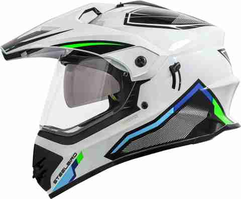 Steelbird Racer Off Road ISI Certified Motocross Double Visor Full Face Graphic Motorbike Helmet (Glossy White Green) - Image 3