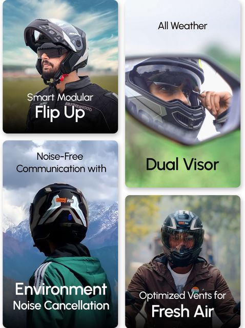 HEADFOX N2 Air 7 Smart Bluetooth Calls | Music | GPS | Waterproof | Voice Asst. Road DV Motorsports Helmet (Grey, Black) - Image 5