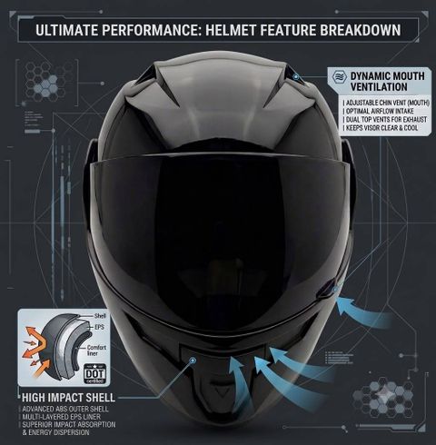 Agx Raven with Unbreakable Visor with Spoiler ABS Material Unisex Motorbike Helmet (Black) - Image 4
