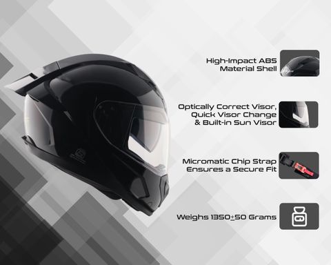VEGA Rapid DV with Spoiler and Extra Smoke Visor Motorbike Helmet (Black) - Image 5