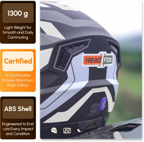 HEADFOX N2 Air 7 Smart Bluetooth Calls | Music | GPS | Waterproof | Voice Asst. Road DV Motorsports Helmet (Grey, Black) - Image 7