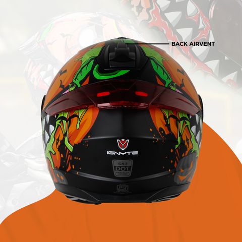 IGNYTE IGN-8 Pumpkin ISI/DOT Certified Full Face Graphic Helmet with Inner Sun Shield Motorbike Helmet (Matt Black Orange with Red Spoiler) - Image 8