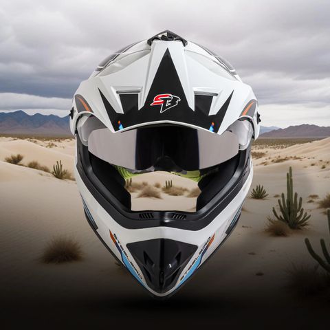 Steelbird Racer Off Road Motocross Helmet White Orange - Image 6