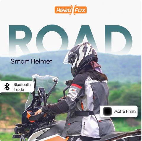 HEADFOX N2 Air 7 Smart Bluetooth Calls | Music | GPS | Waterproof | Voice Asst. Road DV Motorsports Helmet (Grey, Black) - Image 4