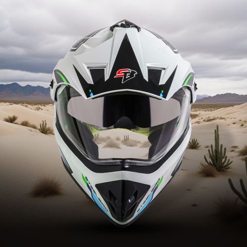 Steelbird Racer Off Road ISI Certified Motocross Double Visor Full Face Graphic Motorbike Helmet (Glossy White Green) - Image 5