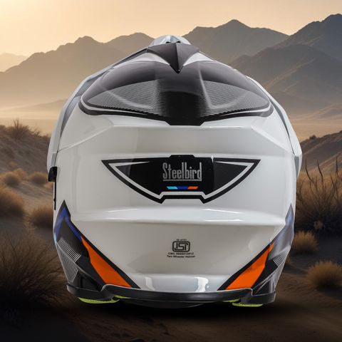 Steelbird Racer Off Road Motocross Helmet White Orange - Image 8
