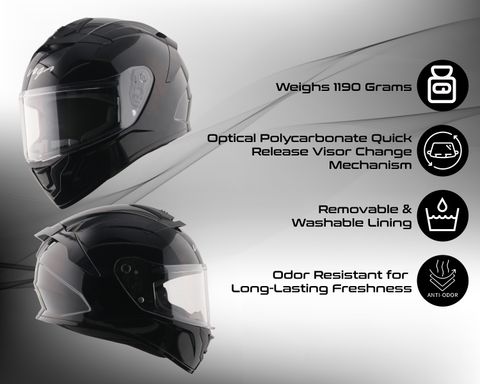 VEGA VF-10 Turbo Solid Motorbike Helmet (Black) - Image 7