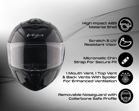 VEGA VF-10 Turbo Solid Motorbike Helmet (Black) - Image 8