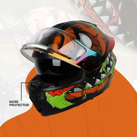 IGNYTE IGN-8 Pumpkin ISI/DOT Certified Full Face Graphic Helmet with Inner Sun Shield Motorbike Helmet (Matt Black Orange with Red Spoiler) - Image 5