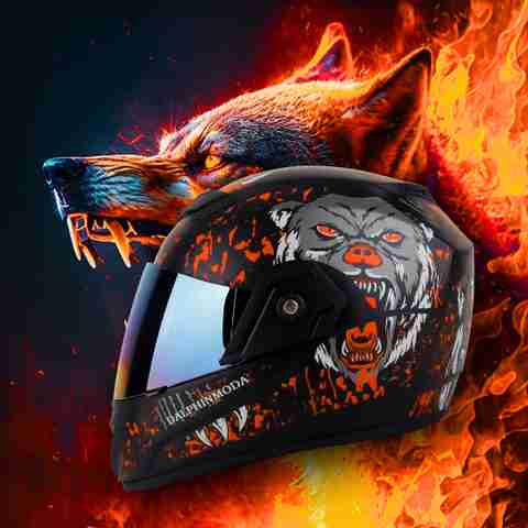 Dalphin Moda Jazz Graphic Wolf Sticker ISI Approved Motorbike Helmet - Image 5