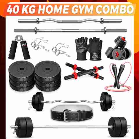JMB 40 kg 5ft straight rod+3ft curl rod, dumbbell rod,PVC plates,gym belt+accessories Home Gym Combo - Image 3