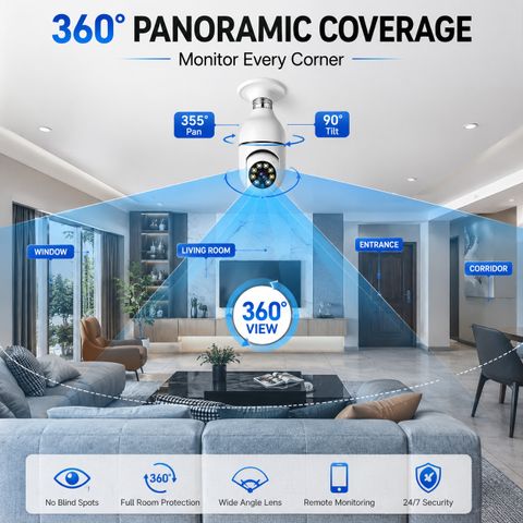 Tarendra WiFi Bulb Remote View 360Â° Pan Tilt Night Vision Micro SD Card Motion Detection Security Camera (1 TB, 1 Channel) - Image 7