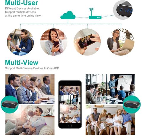 DEROVON WiFi Table Clock Security Camera Audio and Video Recording Motion Detection Security Camera (64 GB, 1 Channel) - Image 5